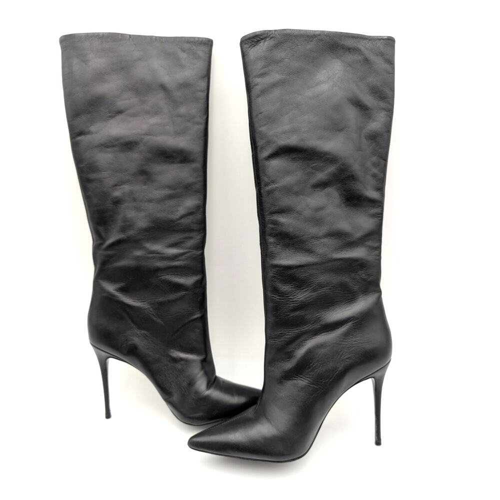 Black Suede Studio Kath 80 Knee High Boots Women's Black Leather Size US7.5 EU38 - Picture 5 of 13